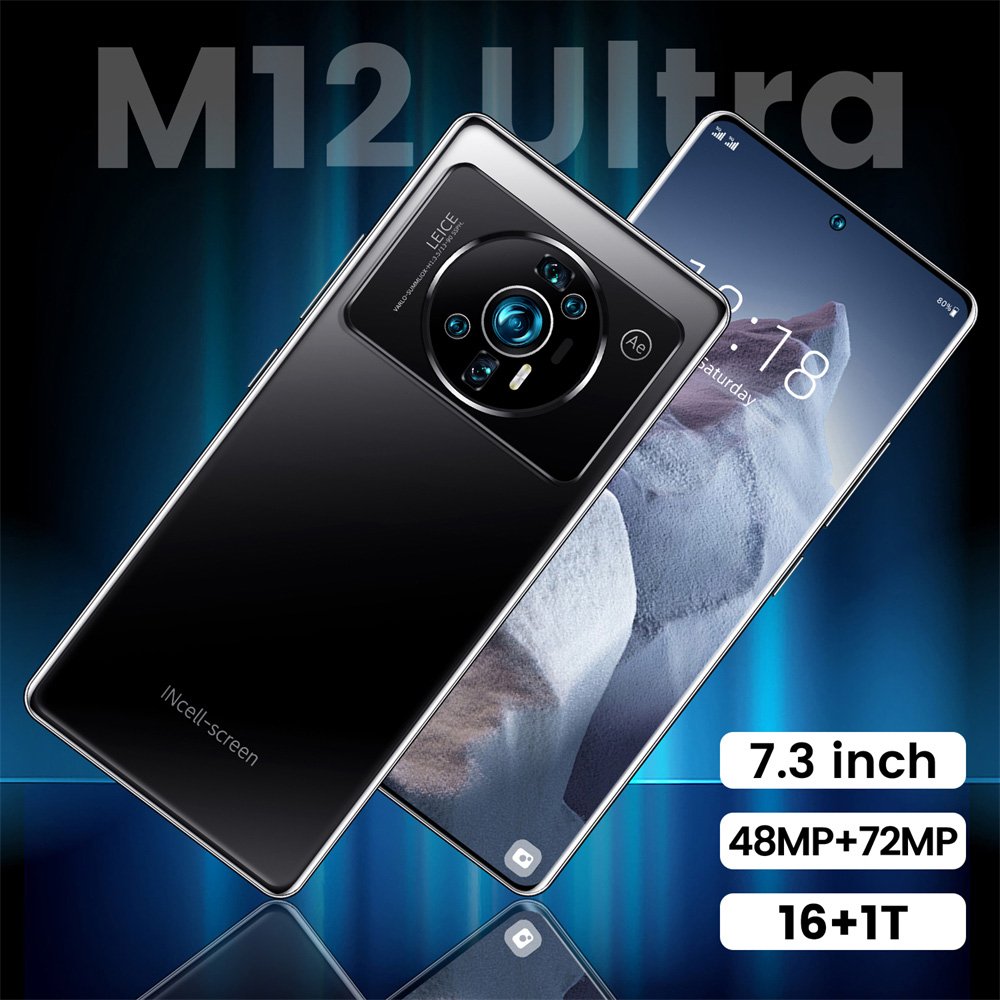 Foreign trade cross-border mobile phone M12 16+1TB large memory 7.3 inch large screen Android online gaming video smartphone